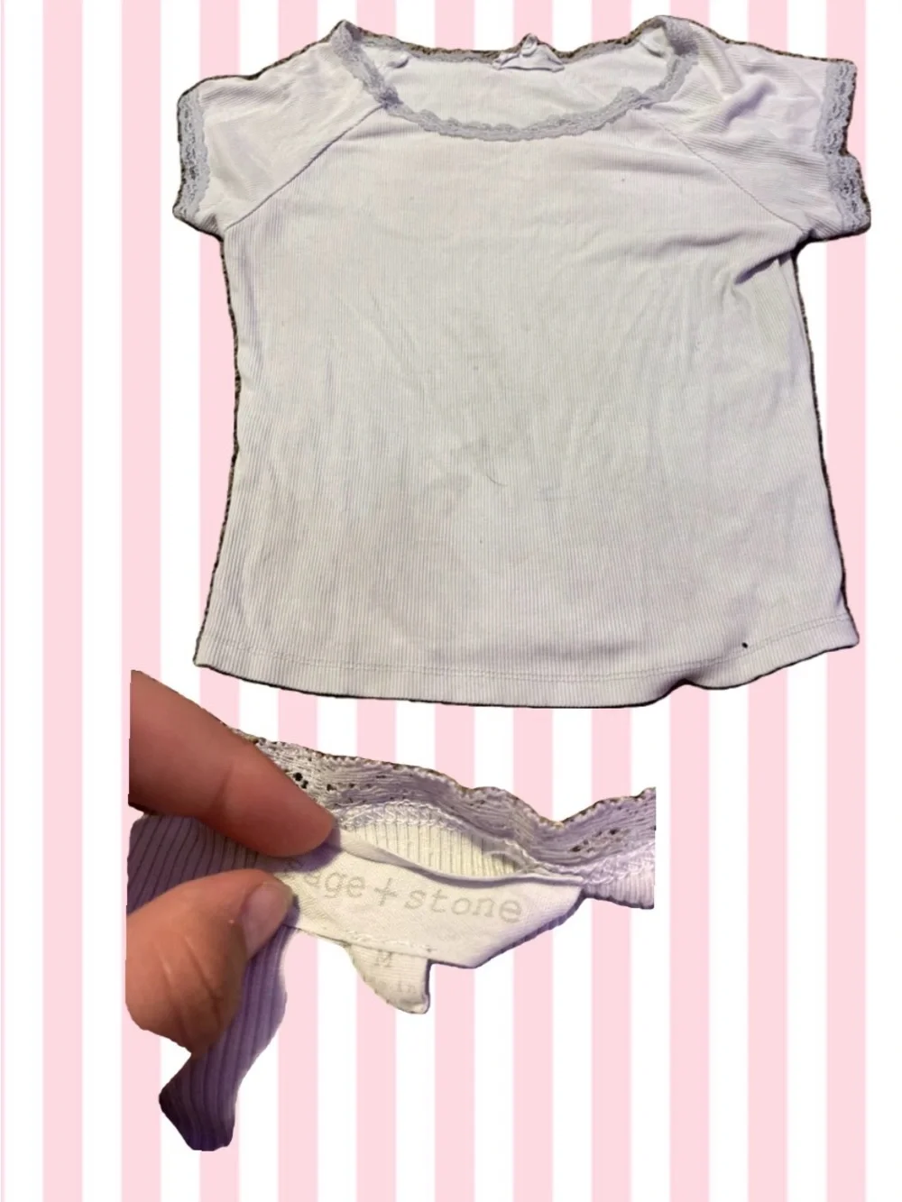 Girls' White Lace-Trim Ribbed Top